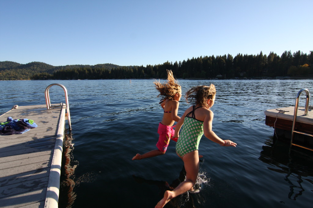 summer afternoon lake jump